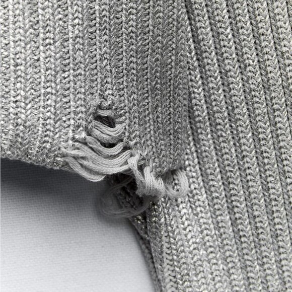 Zara ZW Collection CONTRAST TRIM KNITTED POLO SWEATER Silver / Metallic Size L - Picture 7 of 16